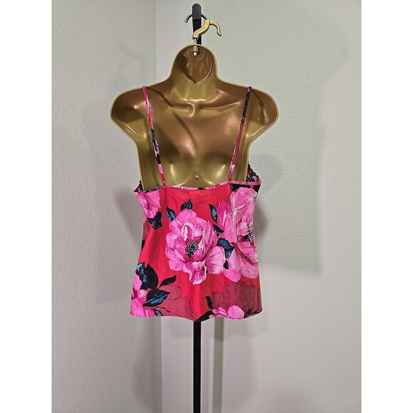 Vtg Y2K Babydoll Fairy Goth Cami Top Satin Womens Sm Pink Red Bright Lace Floral - Picture 4 of 5